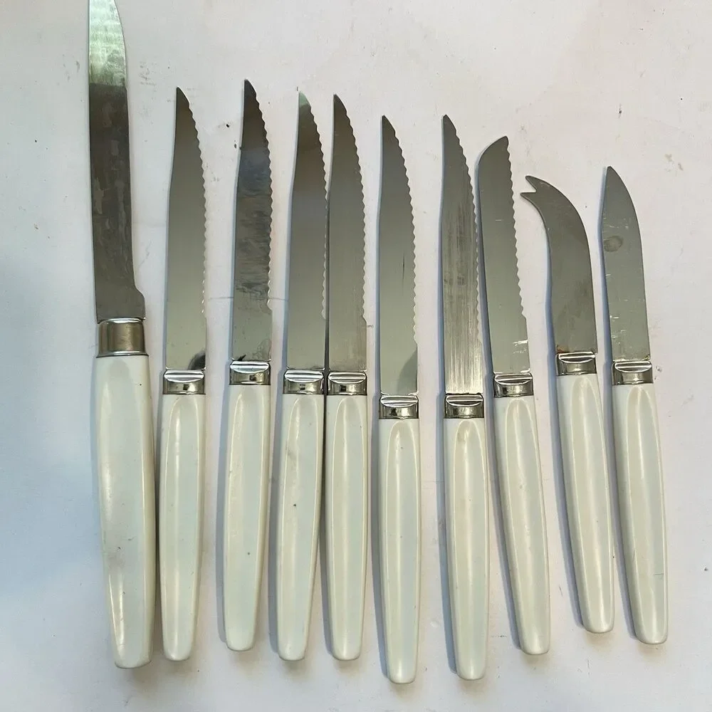 Caravelle Regent Sheffield 10 Pc Knives Blue Snowflake Starburst Pattern